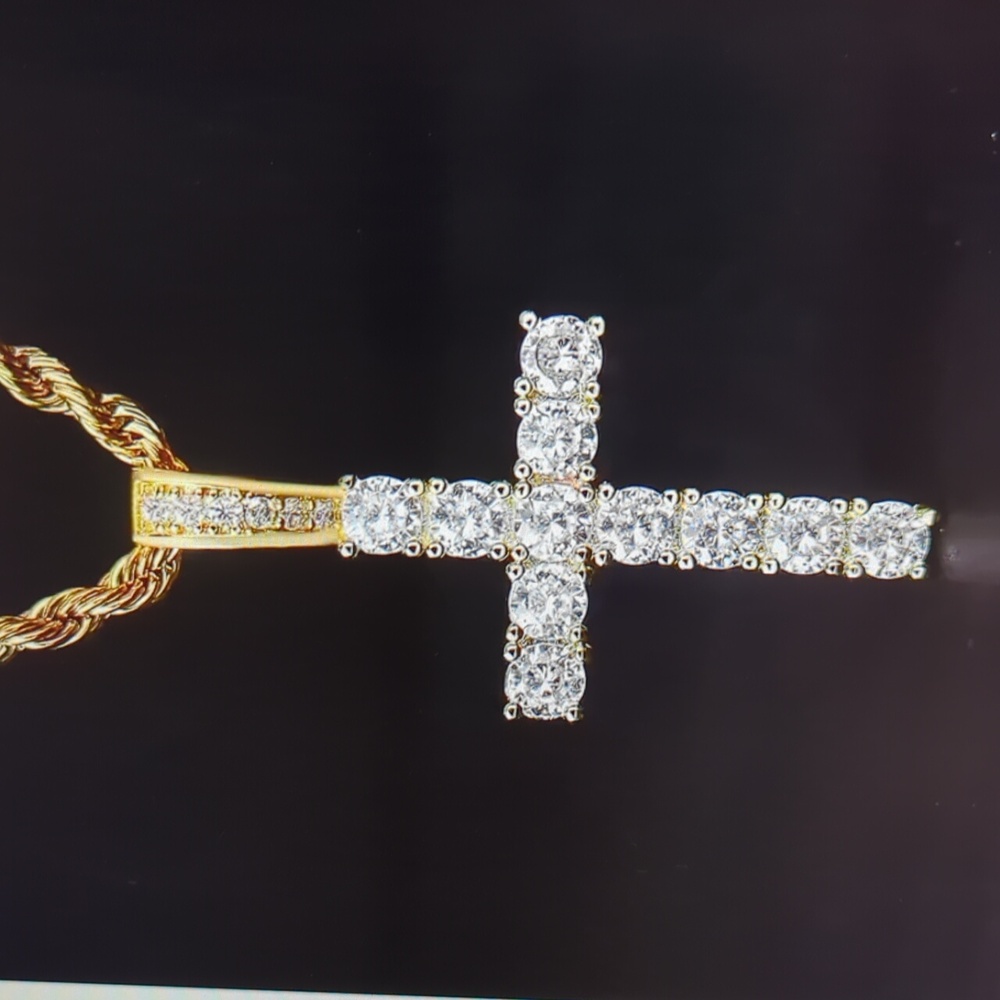 Gold Tone Cross Pendant Necklace With Twisted Chain Men Women Fashion Jewelry